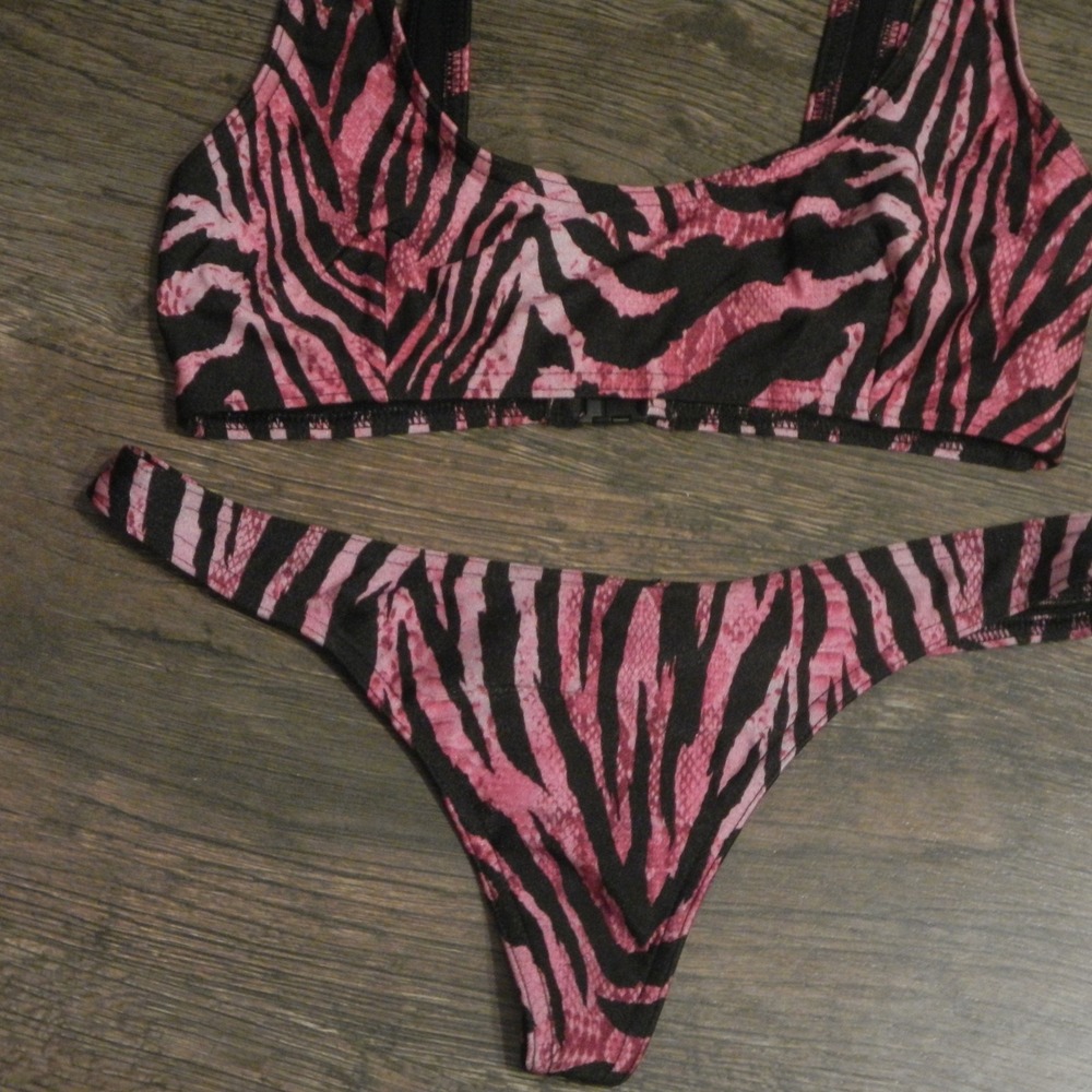 Asos Zebra Print Bikini Set Thong Bottom Two Piece Swimsuit - Picture 3 of 8